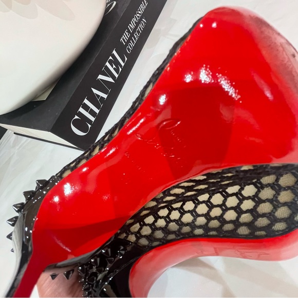 CHRISTIAN LOUBOUTIN Black Guni 100 Parent Fishnet Pumps 38 - Picture 2 of 6